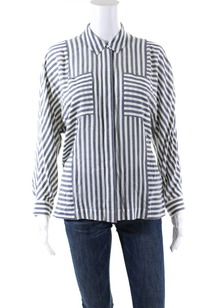 Whistles Womens Woven Striped Collared Button Up Blouse Top Blue Size 6