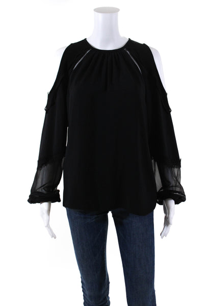Ramy Brook Womens Crepe Cold Shoulder Sleeve Blouse Top Black Size S