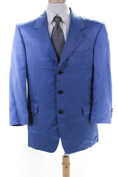 Hickey Freeman Mens Three Button Notched Lapel Silk Blazer Jacket Blue Size 41R
