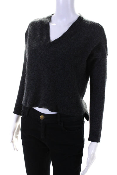 Feel the Piece Terre Jacobs Womens Wool V-Neck High-Low Sweater Gray Size XS