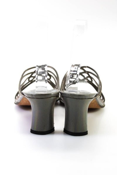 Pancaldi Womens Strappy Chain Slim Heel Mules Sandals Gray Size 6.5