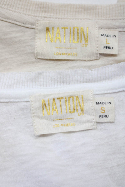 Nation Women's Crew Neck T-Shirt White Beige Size S Lot 2
