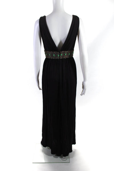 Monique Lhuillier Womens Embellished Waist V Neck Matte Jersey Gown Brown Size 6