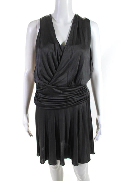 Sportmax Womens Layered Satin Jersey Mini A Line Dress Gray Silk Size Small