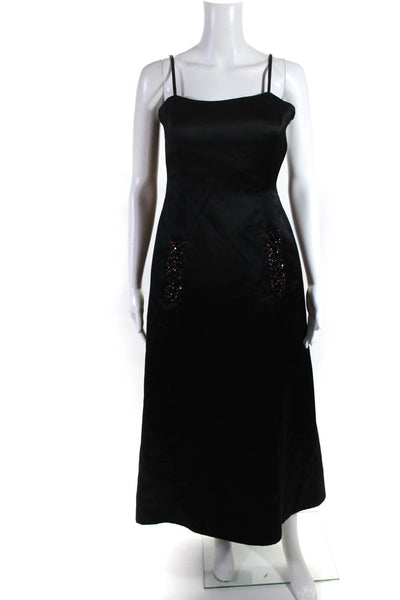 James Purcell Womens Satin Beaded Pocket Gown Black Size 8