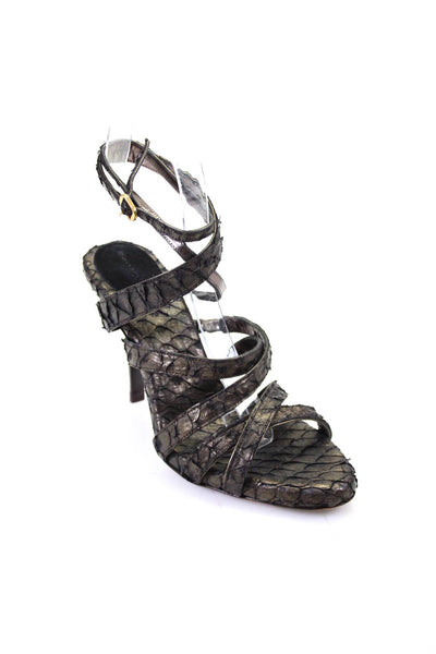 Donna Karan Womens Metallic Faux Python Strappy Sandals Brown Gold Size 7.5