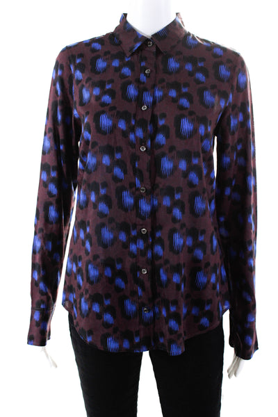 J Crew Womens Button Front Collared Spotted Perfect Shirt Purple Black Blue 6
