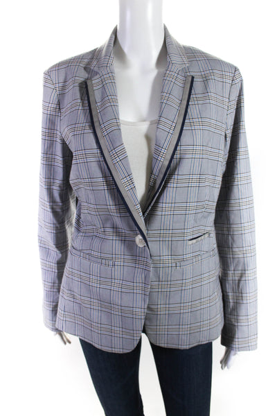Ecru Womens Gray Plaid One Button Long Sleeve Blazer Jacket Size L