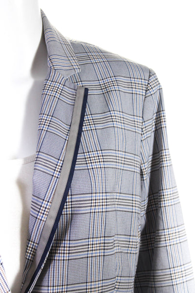 Ecru Womens Gray Plaid One Button Long Sleeve Blazer Jacket Size L