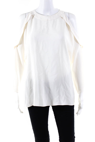 Ramy Brook Womens 3/4 Sleeve Cold Shoulder Draped Crepe Top White Size Medium