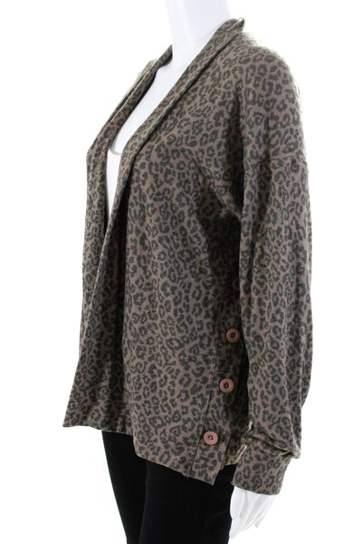 Sundry Womens Animal Print Button Detail Open Neck Cardigan Brown Size 2