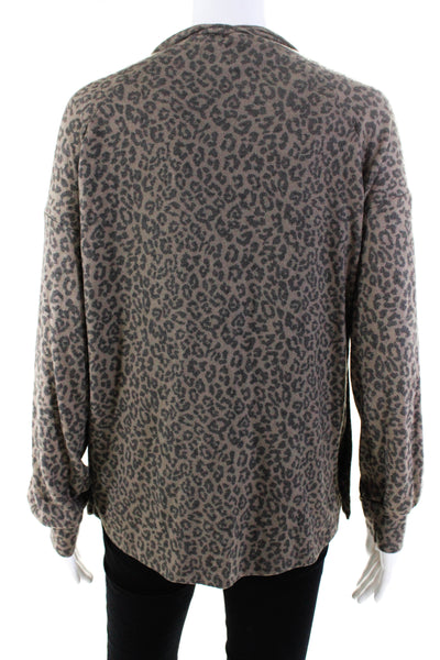 Sundry Womens Animal Print Button Detail Open Neck Cardigan Brown Size 2