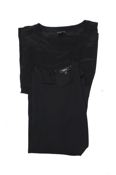 Club Monaco Theory Womens Black Silk Front Pocket Blouse Top Size M L lot 2