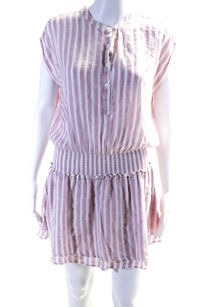 Rails Womens Woven Stripe Sleeveless Drop Waist Shirt Dress Pink Size Large