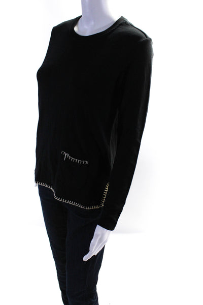 L'Agence Womens Blanket Stitch Crew Neck Sweatshirt Black Size Extra Small