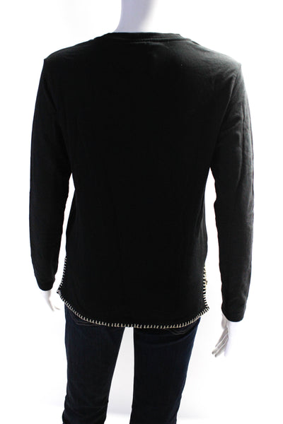 L'Agence Womens Blanket Stitch Crew Neck Sweatshirt Black Size Extra Small
