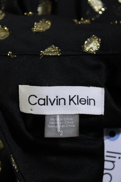 Calvin Klein Womens Metallic Fil Coupe Bell Sleeve Shift Dress Black Gold Size 2
