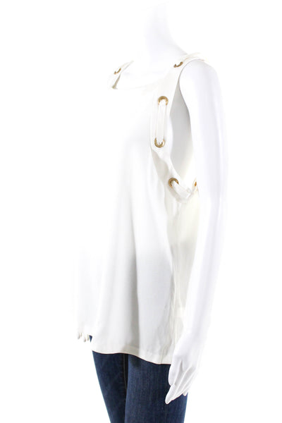 Ramy Brook Womens Satin Crepe Square Neck Sleeveless Top Blouse White Size Large