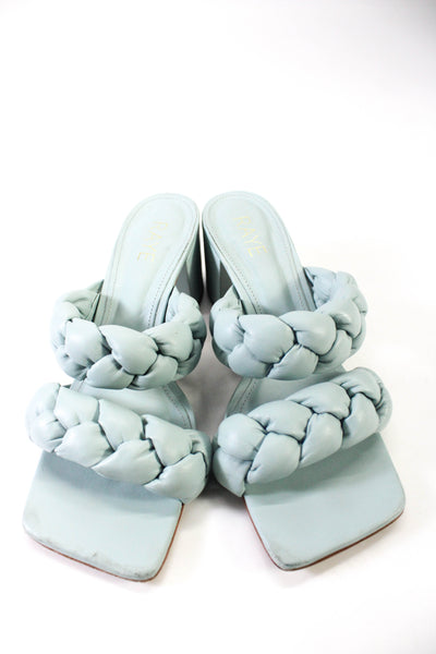 Raye Womens Chunky Braided Leather Mules Block Heel Sandals Light Blue Size 9.5