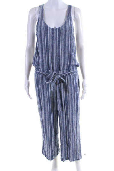 Cloth & Stone Womens Linen Striped Sleeveless Jumpsuit Blue Size Small