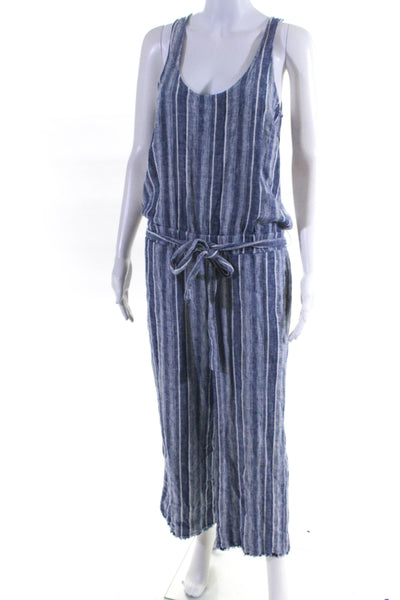 Cloth & Stone Womens Linen Striped Sleeveless Jumpsuit Blue Size Small