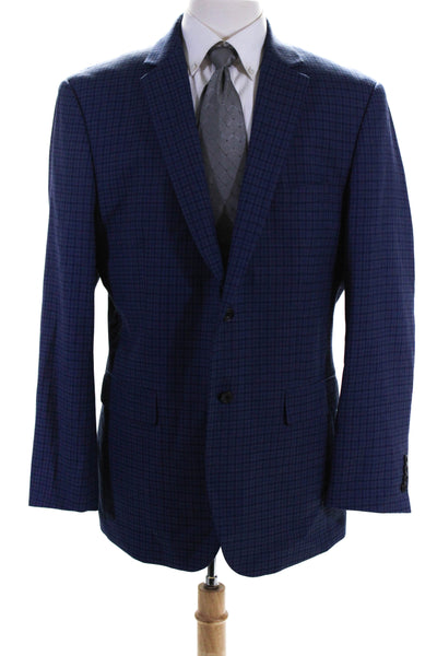 Pronto Uomo Men's Wool Plaid Two Button Blazer Blue Size 44L