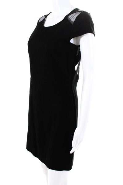 BB Dakota Womens Mesh Insert Short Sleeve Ponte Sheath Dress Black Size Large