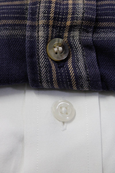 Paul Fredrick Beretta Mens Button Front Shirts White Blue Size 16 Large Lot 2