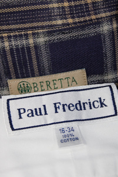 Paul Fredrick Beretta Mens Button Front Shirts White Blue Size 16 Large Lot 2