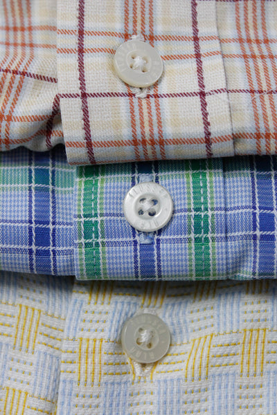Alan Flusser Mens Button Front Printed Dress Shirts Yellow Blue Red Large Lot 3