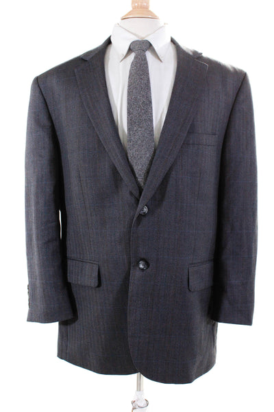 Pronto Uomo Mens Striped Blazer Jacket Gray Wool Size 46 Regular