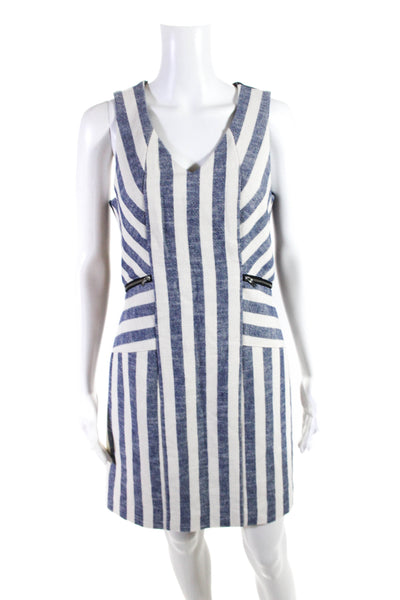 Rebecca Minkoff Womens Striped Zipped Darted A-Line Sleeveless Dress Blue Size 6