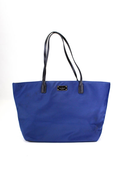 Kate Spade New York Womens Gold Tone Tote Shoulder Handbag Navy Blue Black