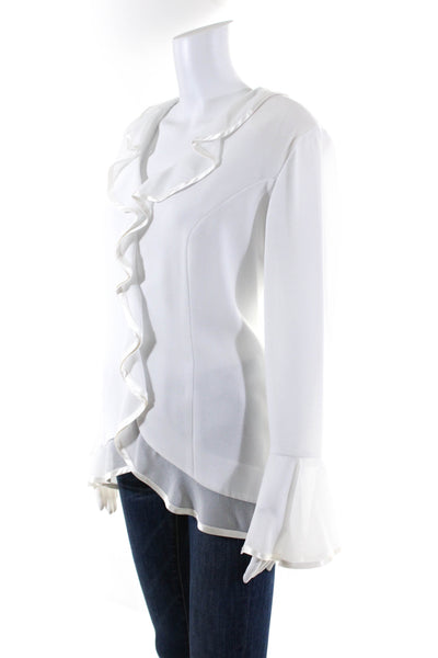 Eleanor Schain Womens Solid Bell Sleeve Shoulder Pad Dress Blouse White Size L