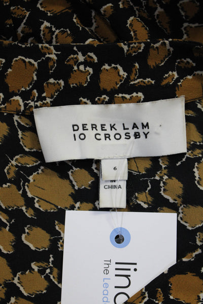 10 Crosby Derek Lam Womens Spotted High Neck Sheath Dress Black Brown Size 6