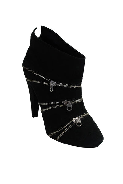 Pour la Victoire Women's Suede Zipper Ankle Booties Black Size 7.5