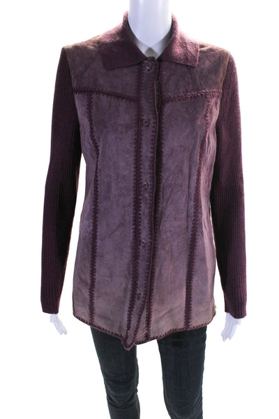 Pamela McCoy Collection Womens Suede Ribbed Jacket Purple Size Small