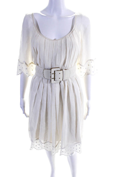 3.1 Phillip Lim Womens Spotted Pleated A-Line Belted Zipped Dress Cream Size 2