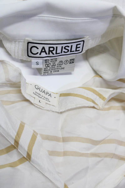 Carlisle Guapa Womens Collared Ruffled Striped Shirts White Small Large Lot 2