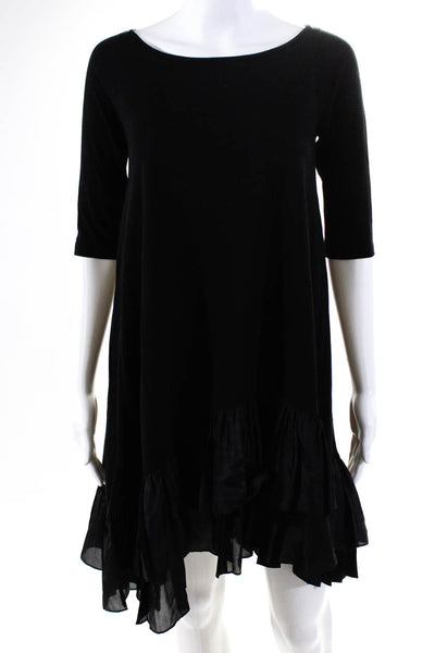 Morgane Le Fay Womens 3/4 Sleeve Silk Tiered Shirt Dress Black Cotton Size XS