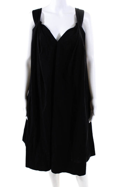 Urban Zen Womens Sleeveless V Neck Knee Length Shift Dress Black Cotton Size XS