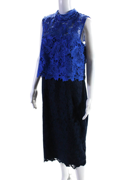 ML Monique Lhuillier Womens Blue Sweetheart Colorblock Sheath Size 14 10392219