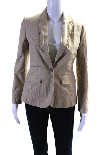 J Crew Womes Cotton Darted One Buttoned Striped Collared Blazer Beige Size 0