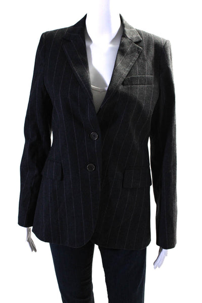 Theory Womens Striped Collared Long Sleeve Buttoned Blazer Gray Size 6