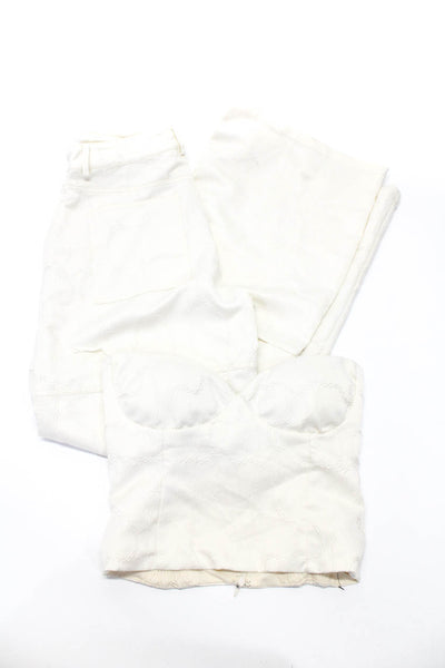 Line & Dot Women's Printed Crop Top Cargo Pants Set Ivory Size M