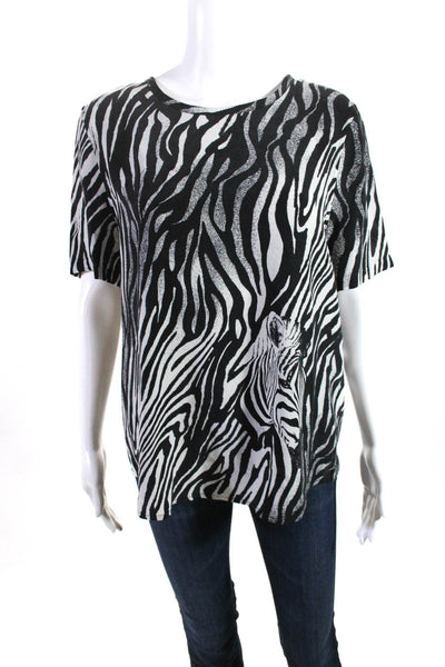 Equipment Femme Womens Black Silk Zebra Print Crew Neck Blouse Top Size M