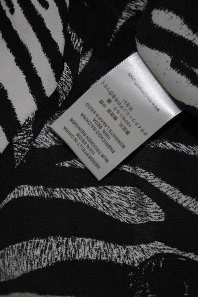 Equipment Femme Womens Black Silk Zebra Print Crew Neck Blouse Top Size M