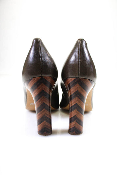 Maraolo Womens Round Toe Striped Solid Leather High Heel Pumps Brown Size 7.5