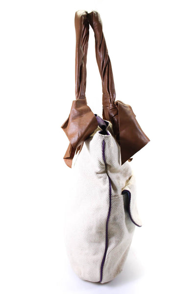 Z Spoke Zac Posen Womens Button Top Solid Leather Trim Tote Handbag Beige