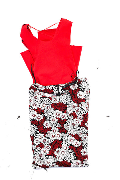 Zara Womens Red Black Floral Crew Neck Long Sleeve Shift Dress Size S M Lot 2